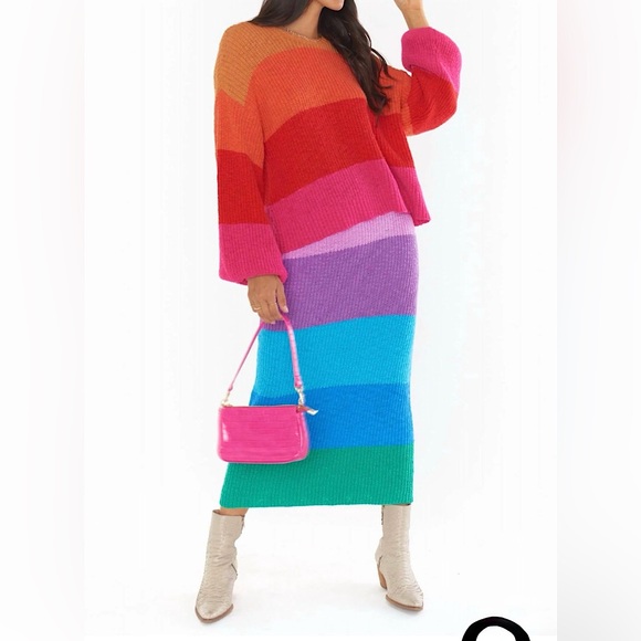 Show Me Your MuMu Pippa Rainbow Sweater Pencil Skirt Sz Medium - Picture 5 of 16